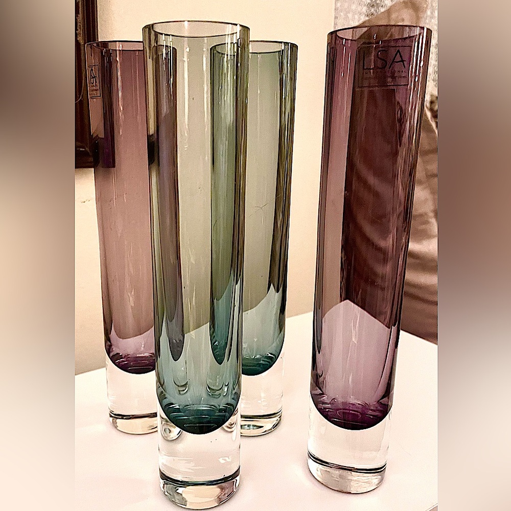 Elegant LSA International Handcrafted Mouthblown Glass, Poland, Bud Vase Set (4)
